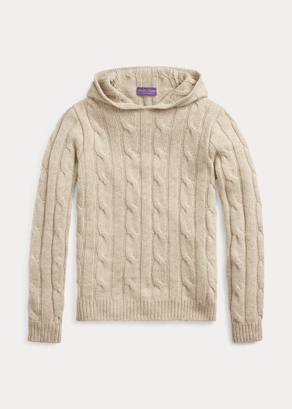 Sudaderas Con Capucha Ralph Lauren Hombre Beige - Cable-Knit Cashmere - QOPSB2850